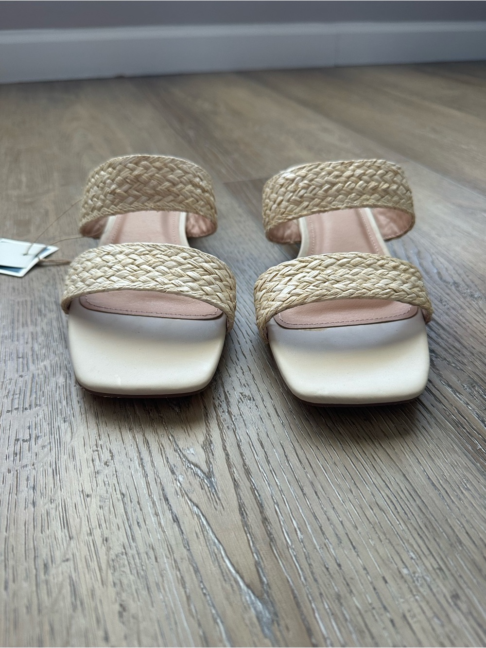 NWT Joie Woven Double-Strap Slide Sandals in Natural